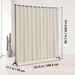 image-VEVOR Room Divider, Portable Panel Room Divider with Wheels Curtain Divider Stand, Freestanding Room Divider Privacy Screen for Office, Bedroom, Dining Room, Study, Beige