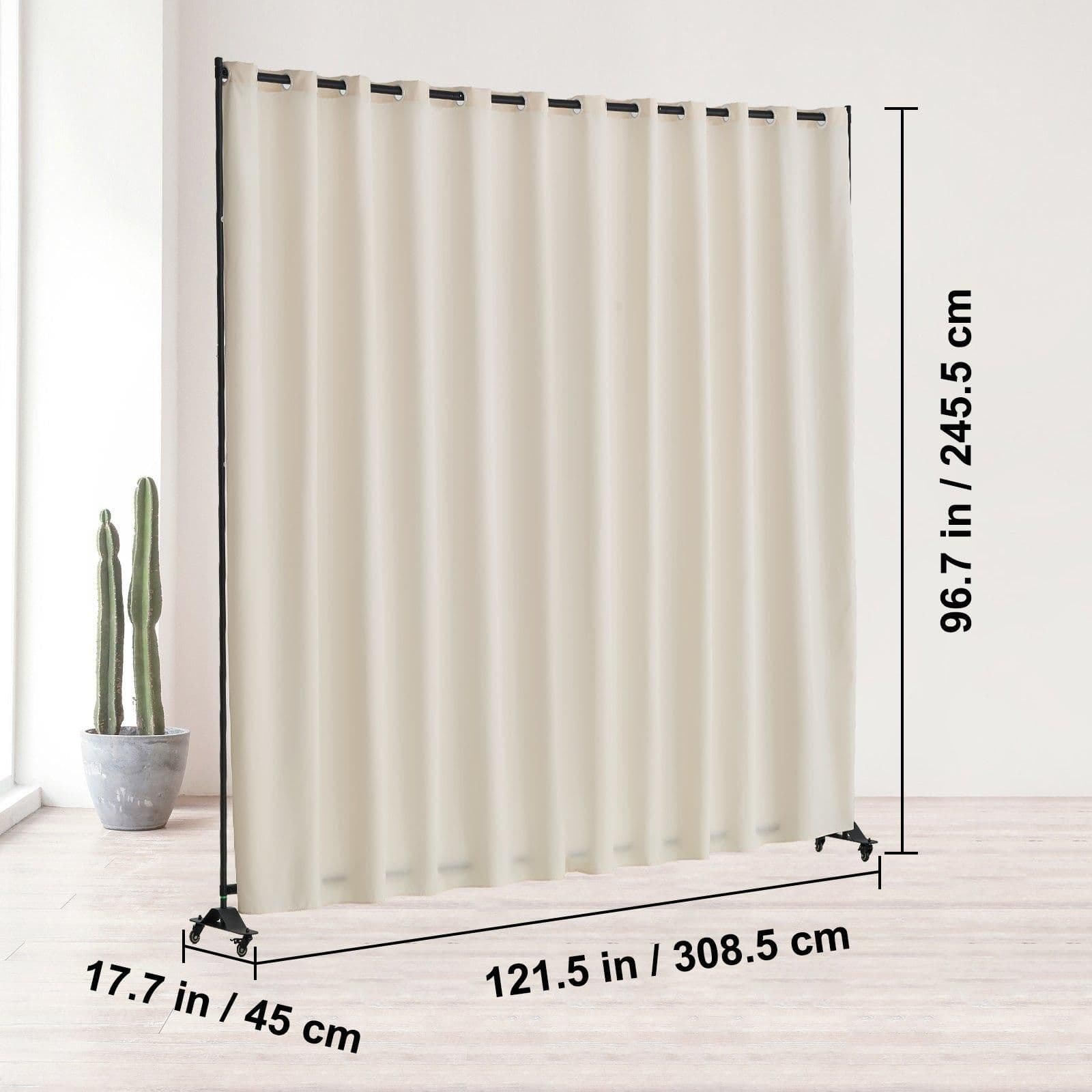 image-VEVOR Room Divider, Portable Panel Room Divider with Wheels Curtain Divider Stand, Freestanding Room Divider Privacy Screen for Office, Bedroom, Dining Room, Study, Beige