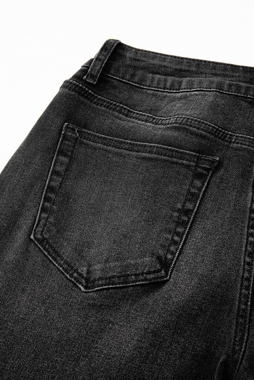 image-Black Raw Hem Unique Cuffs Straight High Rise Loose Jeans
