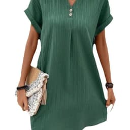 image-Cross-border European and American women's clothing 2023 new Amazon V-neck solid color pullover comfortable casual button dress