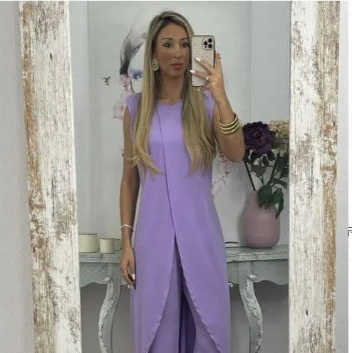 image-2023 European and American summer new casual sleeveless loose round neck trousers two-piece set for women