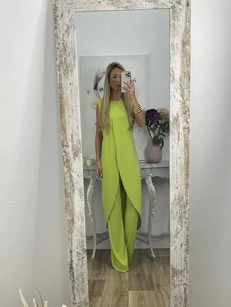 image-2023 European and American summer new casual sleeveless loose round neck trousers two-piece set for women