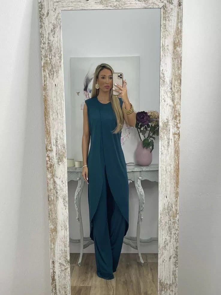 image-2023 European and American summer new casual sleeveless loose round neck trousers two-piece set for women
