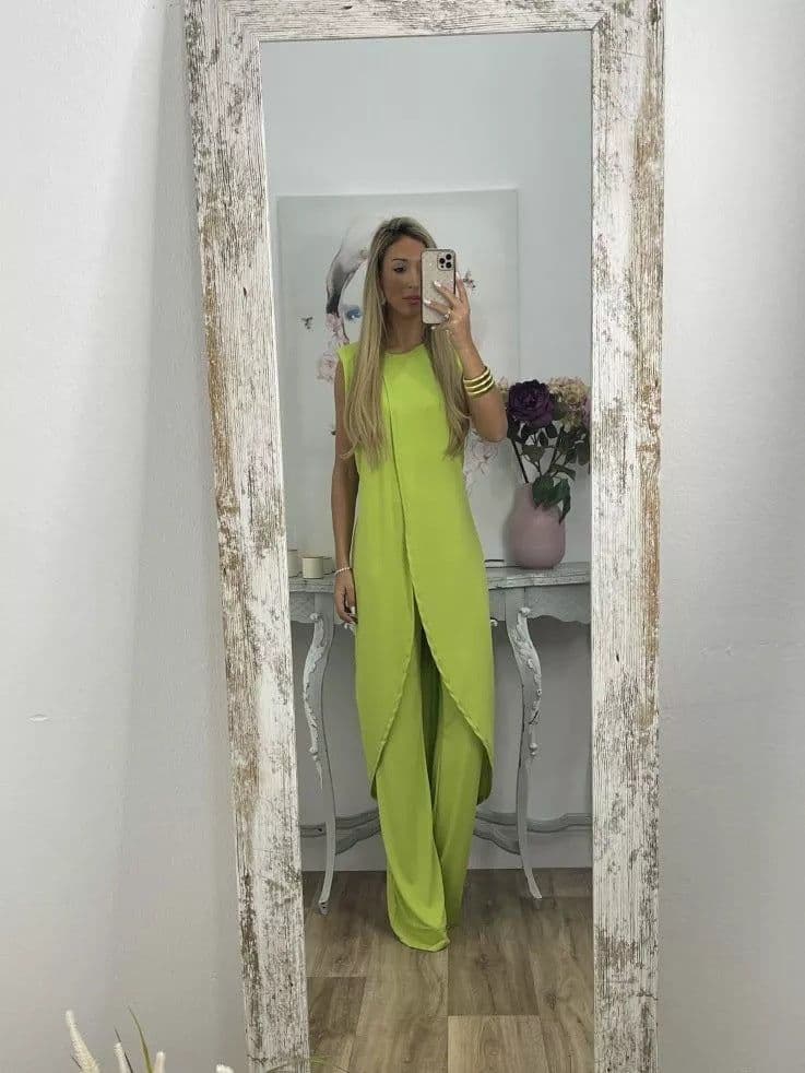 image-2023 European and American summer new casual sleeveless loose round neck trousers two-piece set for women