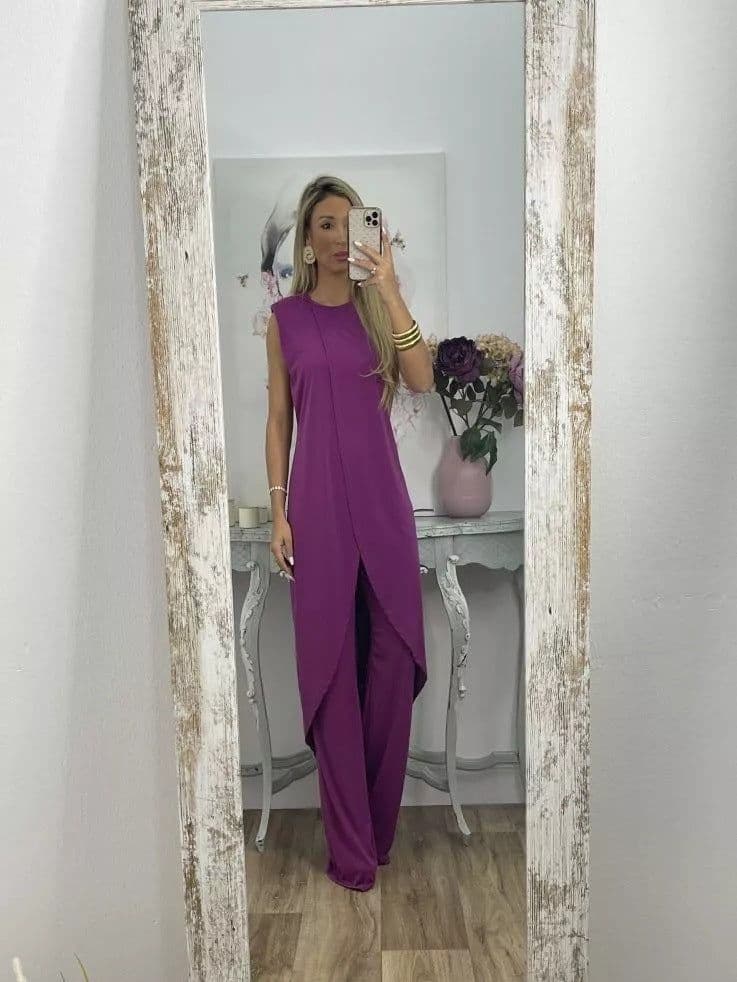 image-2023 European and American summer new casual sleeveless loose round neck trousers two-piece set for women