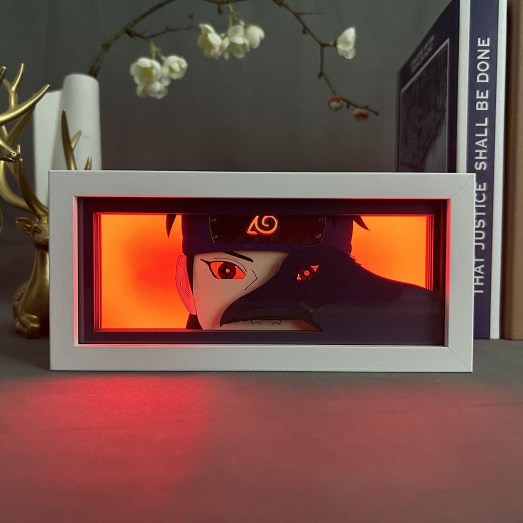 image-Anime paper carving lamp Naruto desktop ornaments paper cutting lamp Sasuke photo frame lamp Naruto peripheral Uchiha Itachi