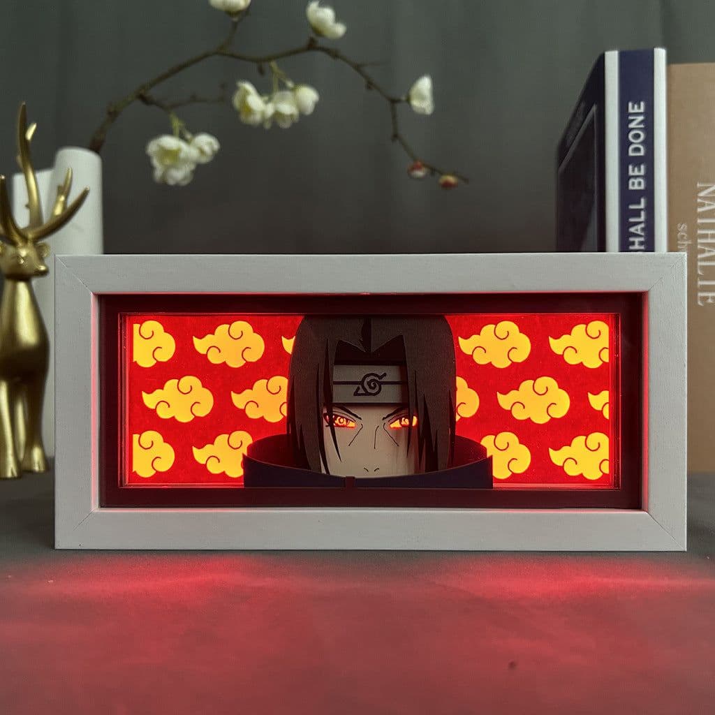 image-Anime paper carving lamp Naruto desktop ornaments paper cutting lamp Sasuke photo frame lamp Naruto peripheral Uchiha Itachi