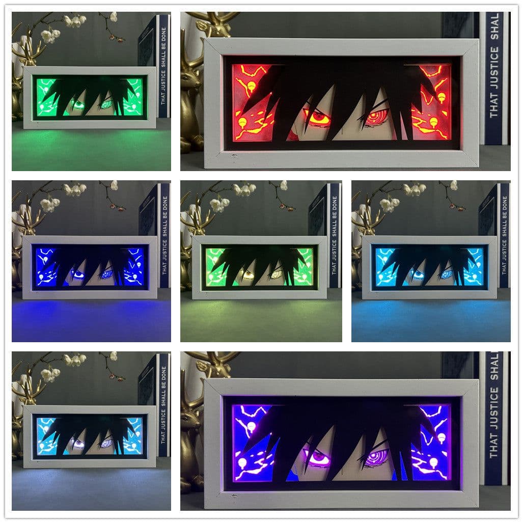 image-Anime paper carving lamp Naruto desktop ornaments paper cutting lamp Sasuke photo frame lamp Naruto peripheral Uchiha Itachi