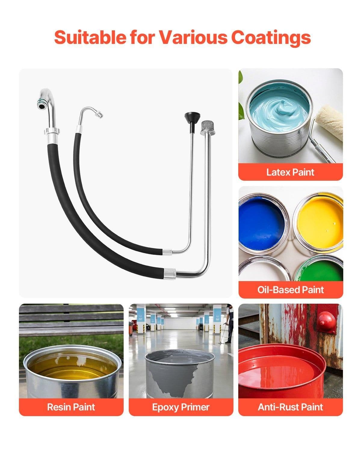 image-VEVOR Suction Hose Tube and Reflux Line Sets, Aluminum Alloy an Rubber Suction Hose and Reflux Line Set, Paint Sprayers Tool Part, Compatible with Multiple Airless Spraying/Line Painting Machine