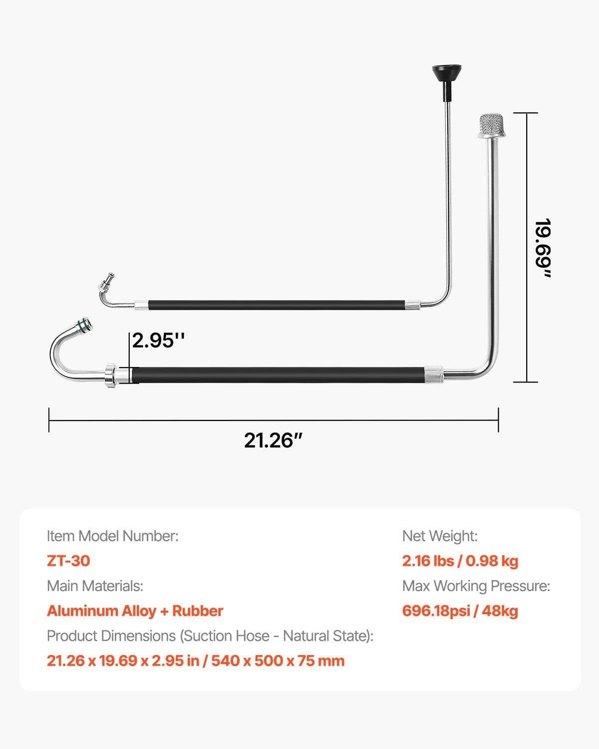 image-VEVOR Suction Hose Tube and Reflux Line Sets, Aluminum Alloy an Rubber Suction Hose and Reflux Line Set, Paint Sprayers Tool Part, Compatible with Multiple Airless Spraying/Line Painting Machine