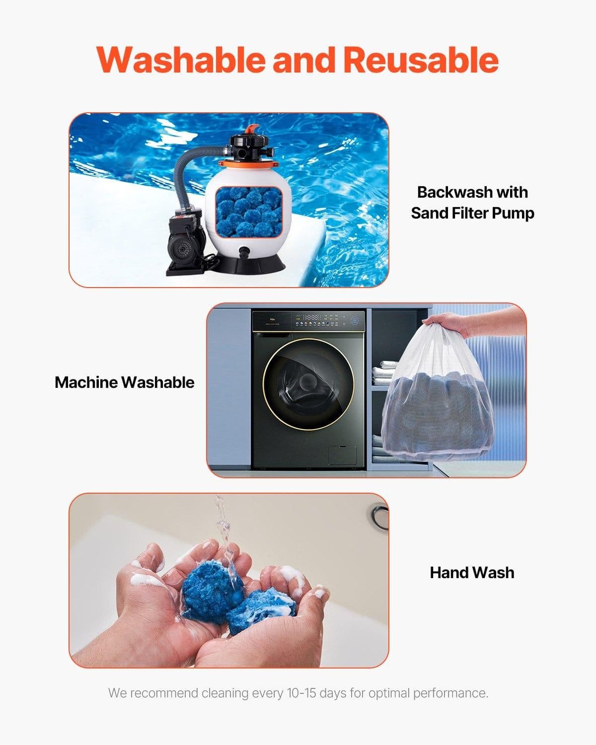 image-VEVOR Pool Filter Balls for Sand Filter, 3.1 lbs, Filter Balls Replace Pool Filter Sand, Reusable Blue Polyester Fiber Filter Media with Wash Bag, for Swimming Pool Aquarium Tank Above Ground Pool