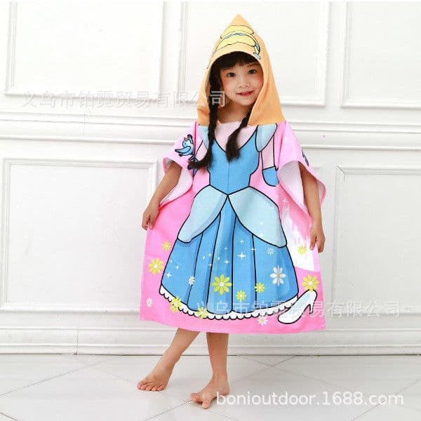 image-European and American printed children's bath towel cape microfiber towel material baby beach hooded bathrobe 1-12 years old