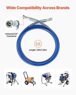 image-VEVOR 25ft Airless Paint Sprayer Hose, 1/4 in Universal Airless Paint Spray Hose, 4350 PSI High Pressure Flexible Airless Sprayer Hose, Multi-Layer Reinforced Steel Wire Braid Hose for Paint Sprayer
