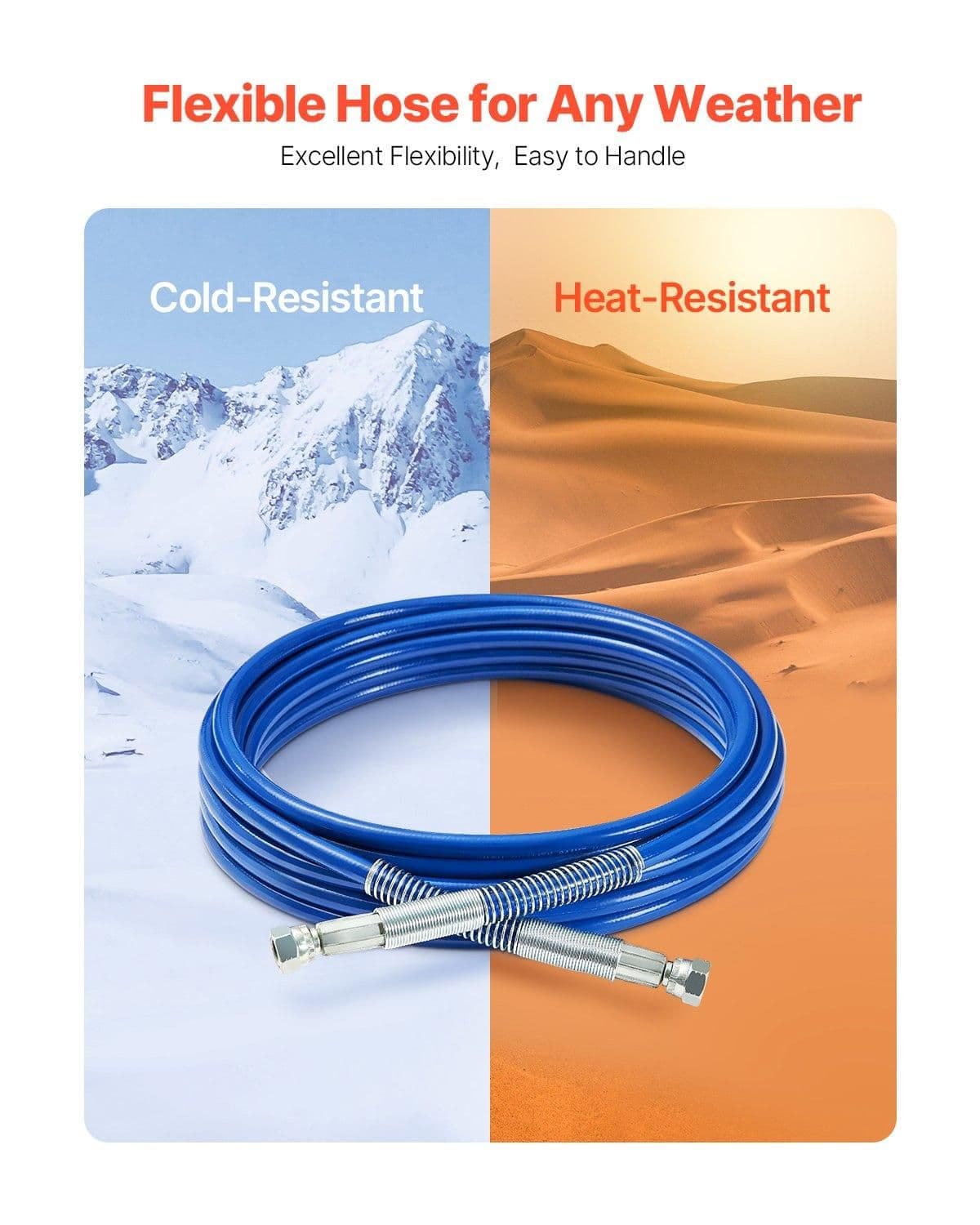 image-VEVOR 25ft Airless Paint Sprayer Hose, 1/4 in Universal Airless Paint Spray Hose, 4350 PSI High Pressure Flexible Airless Sprayer Hose, Multi-Layer Reinforced Steel Wire Braid Hose for Paint Sprayer