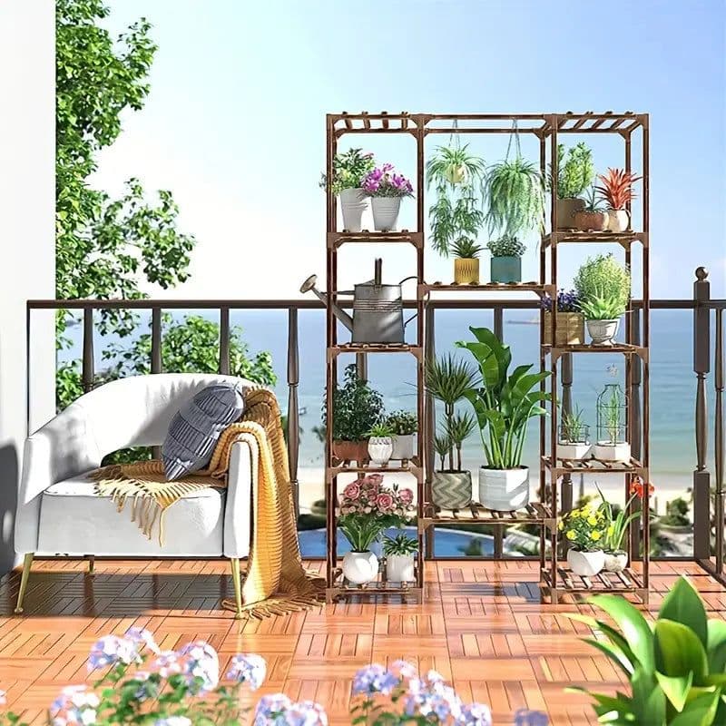 image-Multi-layer Wooden Plant Stand - 12 Tier Flower Pot Holder Rack