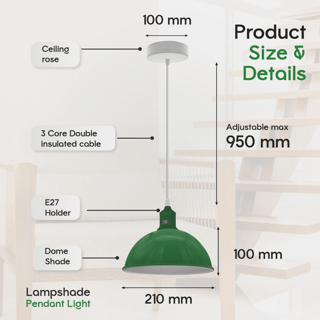 image-2Pack Dome Shaped Geen Loft Style Sturdy Metal Lamp Shade Pendant Lights 21cm Bottom Spray Painted Finish Inner White