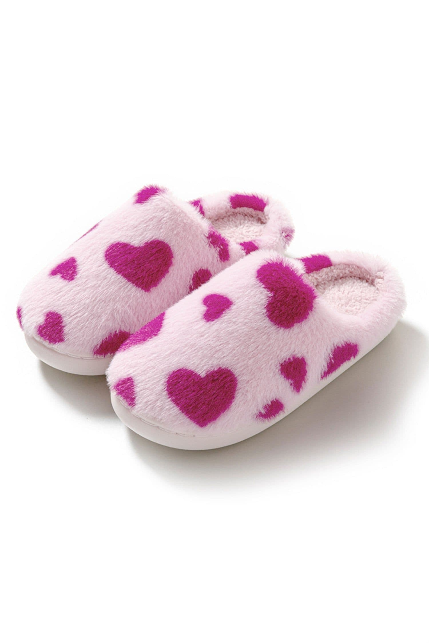 image-Heart Shape Fuzzy Slippers - Red