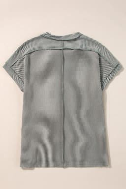 image-Medium Grey Textured Knit T-shirt with Exposed Stitching