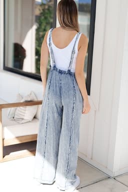 image-Beau Blue Light Wash Frayed Wide Leg Denim Overall