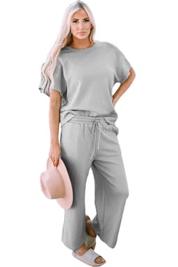 image-Strawberry Pink Textured Loose Fit T Shirt and Drawstring Pants Set