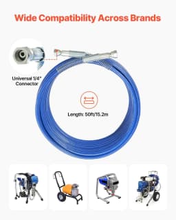 image-VEVOR 50ft Airless Paint Sprayer Hose, 1/4 in Universal Airless Paint Spray Hose, 4350 PSI High Pressure Flexible Airless Sprayer Hose, Multi-Layer Reinforced Steel Wire Braid Hose for Paint Sprayer