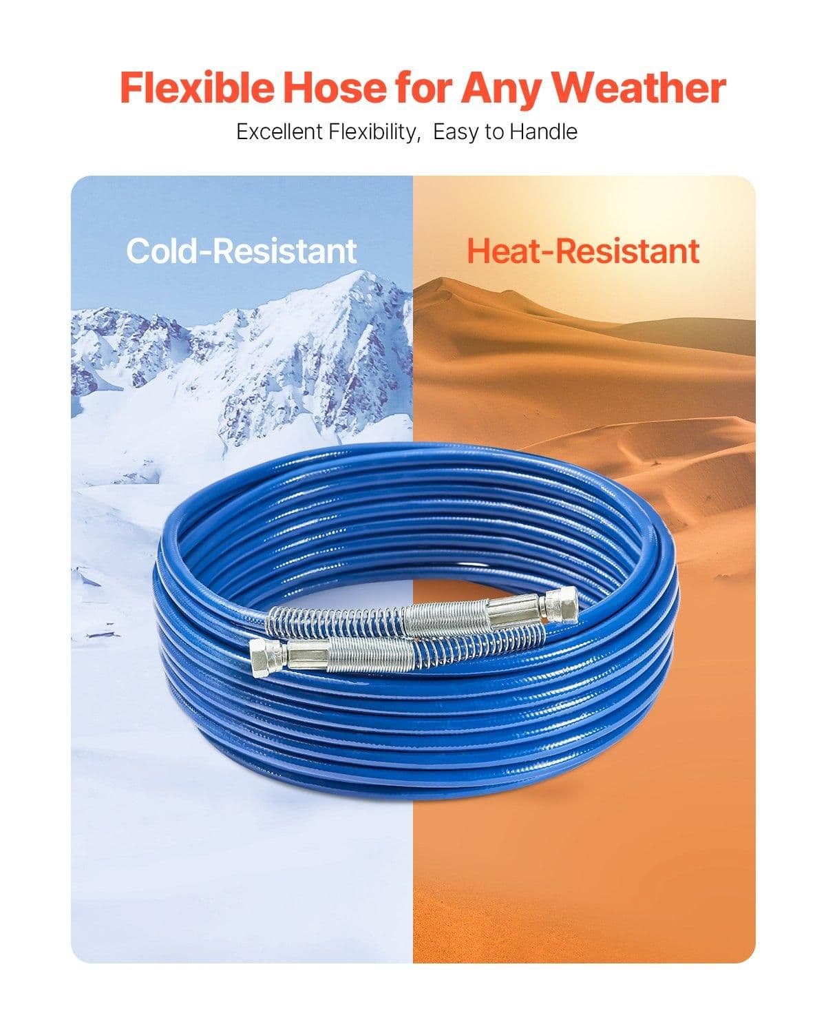 image-VEVOR 50ft Airless Paint Sprayer Hose, 1/4 in Universal Airless Paint Spray Hose, 4350 PSI High Pressure Flexible Airless Sprayer Hose, Multi-Layer Reinforced Steel Wire Braid Hose for Paint Sprayer
