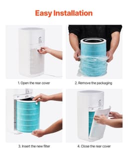 image-VEVOR Air Purifier Replacement Filter, H13, 3-in-1 Compact & Lightweight Replacement Filter with Sturdy PP Pre-Filter, Easy-to-Grab Purifier Filter with Activated Carbon, Fit for Cylindrical Purifier