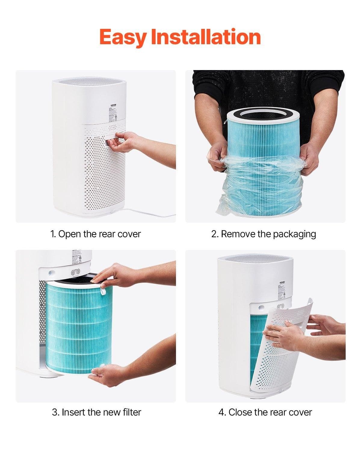 image-VEVOR Air Purifier Replacement Filter, H13, 3-in-1 Compact & Lightweight Replacement Filter with Sturdy PP Pre-Filter, Easy-to-Grab Purifier Filter with Activated Carbon, Fit for Cylindrical Purifier