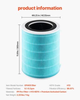 image-VEVOR Air Purifier Replacement Filter, H13, 3-in-1 Compact & Lightweight Replacement Filter with Sturdy PP Pre-Filter, Easy-to-Grab Purifier Filter with Activated Carbon, Fit for Cylindrical Purifier