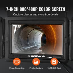 image-VEVOR Sewer Camera, 165 ft/50 m, 7" Screen Pipeline Inspection Camera with DVR Function, Waterproof IP68 Camera, 12pcs Adjustable LED, with a 16 GB SD Card for Sewer Line, Duct Drain Pipe Plumbing