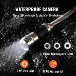 image-VEVOR Sewer Camera, 165 ft/50 m, 7" Screen Pipeline Inspection Camera with DVR Function, Waterproof IP68 Camera, 12pcs Adjustable LED, with a 16 GB SD Card for Sewer Line, Duct Drain Pipe Plumbing