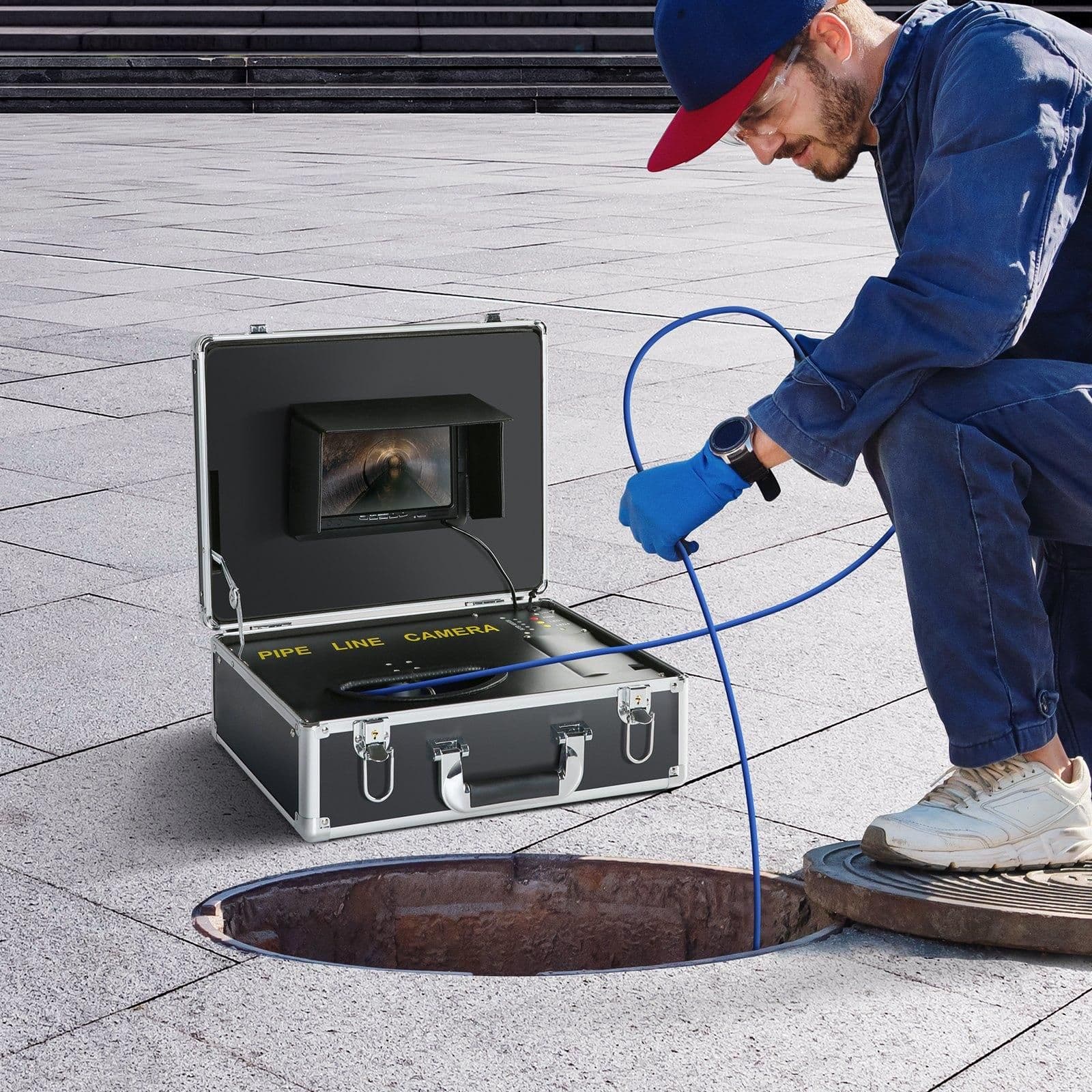 image-VEVOR Sewer Camera, 165 ft/50 m, 7" Screen Pipeline Inspection Camera with DVR Function, Waterproof IP68 Camera, 12pcs Adjustable LED, with a 16 GB SD Card for Sewer Line, Duct Drain Pipe Plumbing