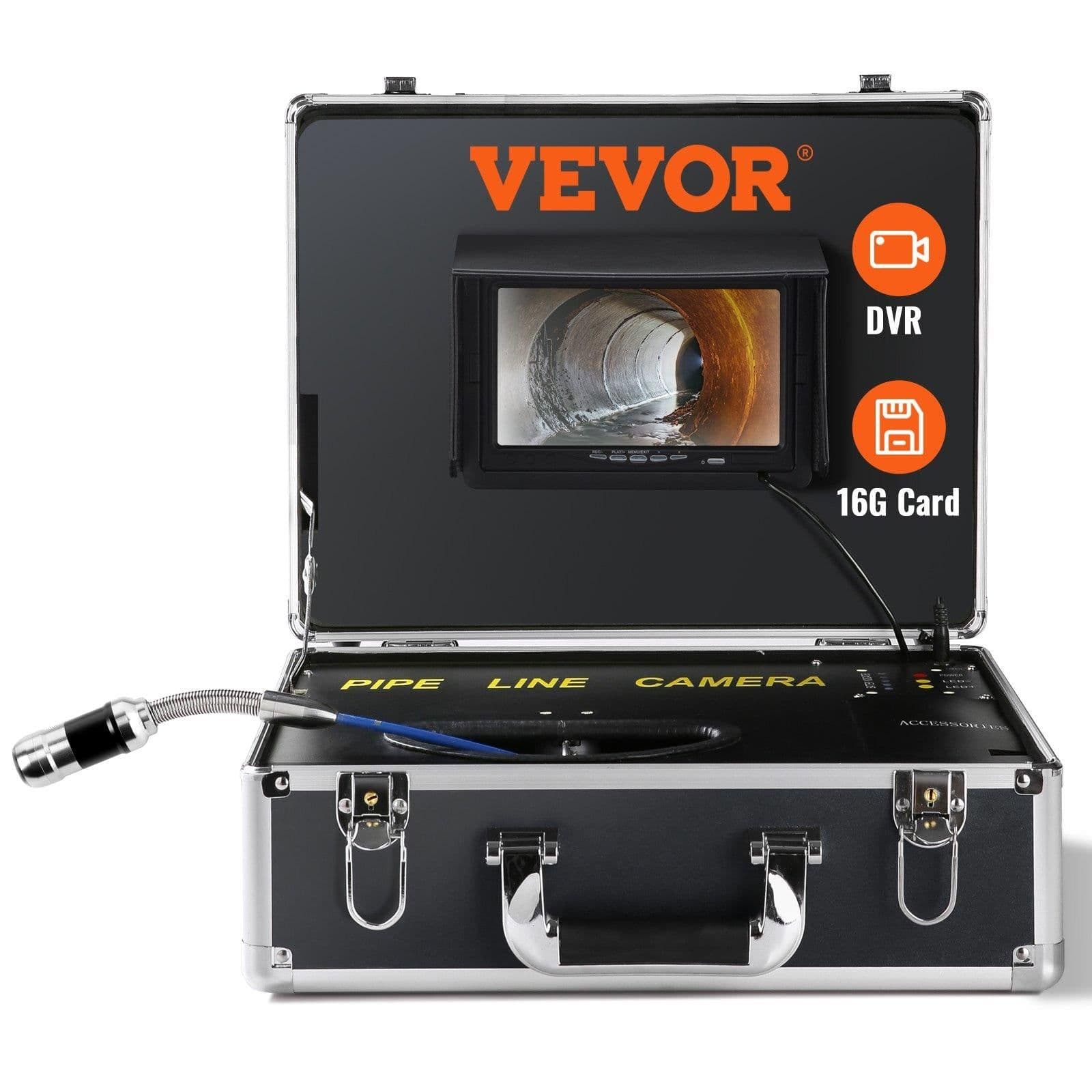 image-VEVOR Sewer Camera, 165 ft/50 m, 7" Screen Pipeline Inspection Camera with DVR Function, Waterproof IP68 Camera, 12pcs Adjustable LED, with a 16 GB SD Card for Sewer Line, Duct Drain Pipe Plumbing