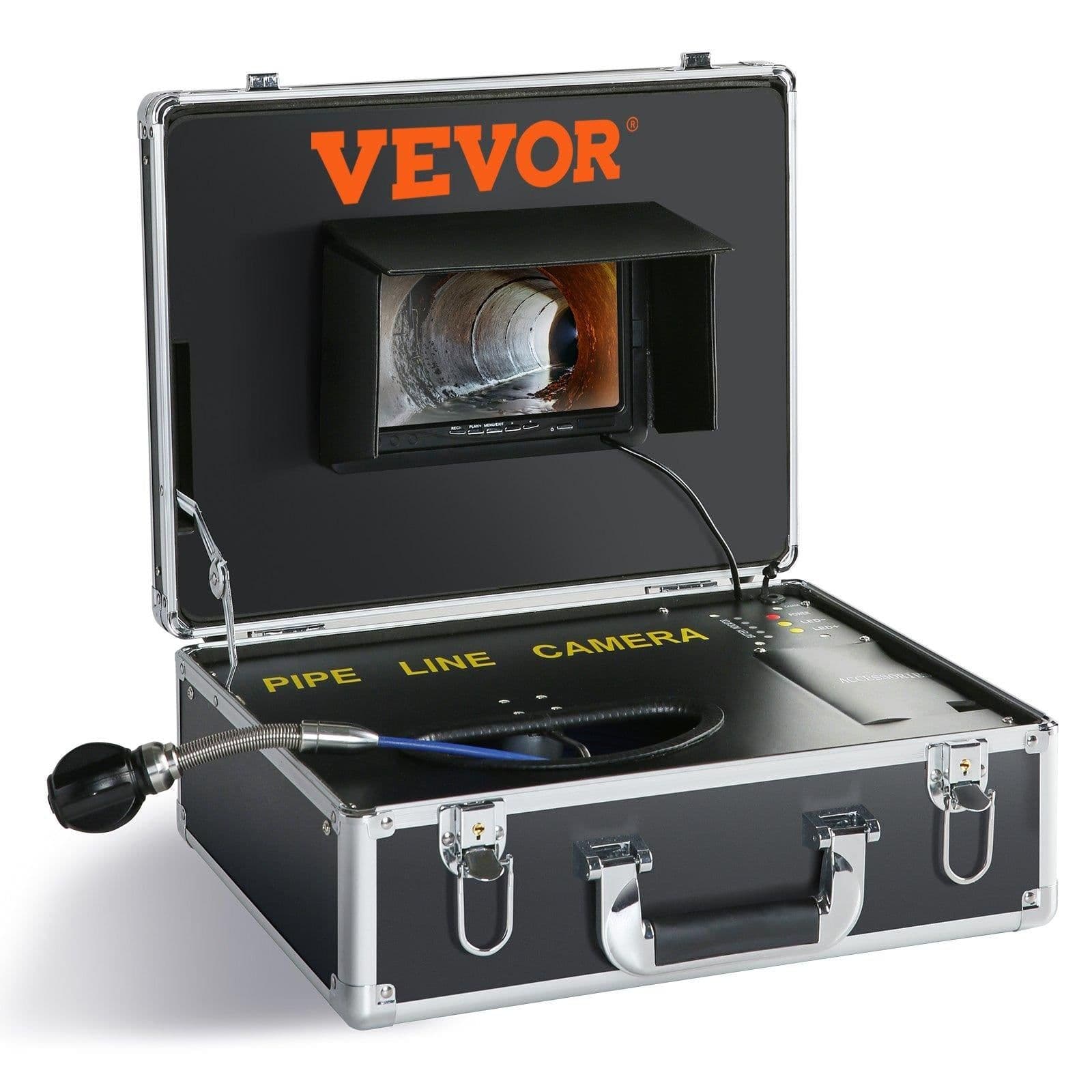 image-VEVOR Sewer Camera, 165 ft/50 m, 7" Screen Pipeline Inspection Camera with DVR Function, Waterproof IP68 Camera, 12pcs Adjustable LED, with a 16 GB SD Card for Sewer Line, Duct Drain Pipe Plumbing