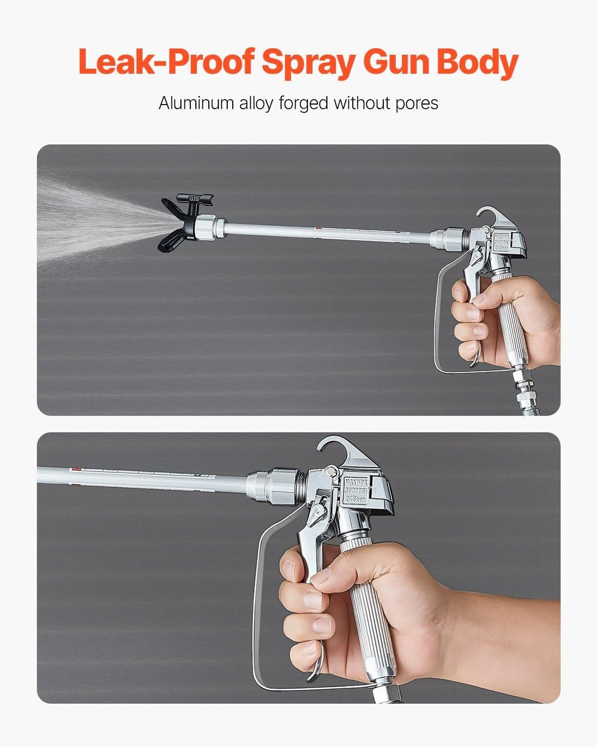 image-VEVOR Airless Paint Spray Gun and Hose Kit, 3600PSI High Pressure Paint Sprayer Hose Set with 5 Tips, 211, 315, 417, 517, 623, Swivel Joint Airless Spray Gun Kit with Filters, Hose and Extension Rods