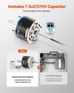 image-VEVOR 1/3HP RV Air Conditioner Motor with Capacitor, AC115V 3A, 1675 RPM, Replacement for Coleman Mach RV AC Fan Motor, Replaces Fasco D1092, 1468-306, 1468-3068, 1468-3069, 7184-0156, 7184-0432