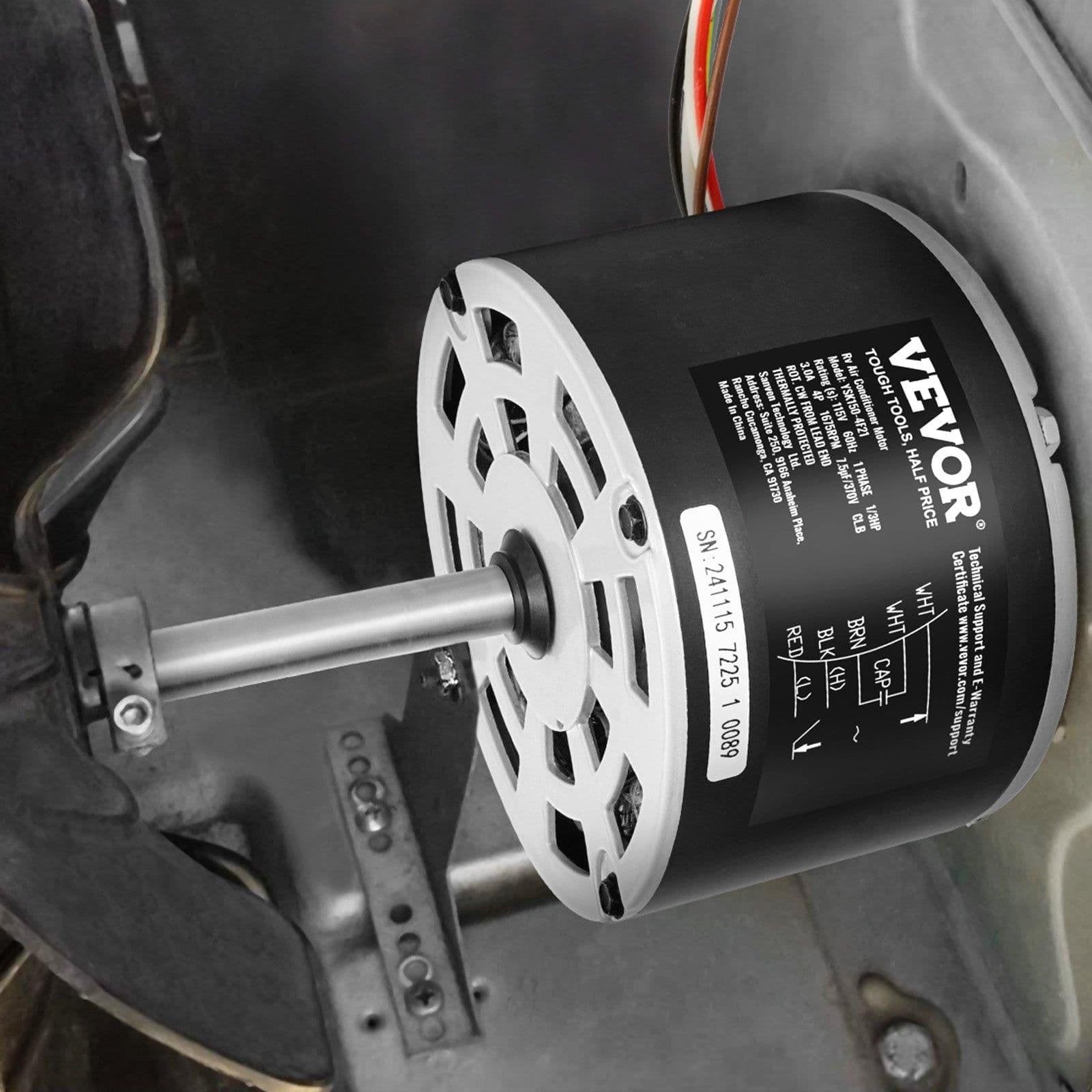 image-VEVOR 1/3HP RV Air Conditioner Motor with Capacitor, AC115V 3A, 1675 RPM, Replacement for Coleman Mach RV AC Fan Motor, Replaces Fasco D1092, 1468-306, 1468-3068, 1468-3069, 7184-0156, 7184-0432