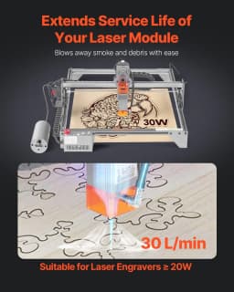 image-VEVOR Air Assist, Adjustable 30 L/min Airflow, Air Assist Pump Kit for Laser Cutter and Engraver, Clear Smoke and Dust, Reduce Surface Temperature, Shield Laser Lens, for Laser Engraver ≥ 20W