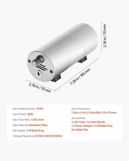 image-VEVOR Air Assist, Adjustable 30 L/min Airflow, Air Assist Pump Kit for Laser Cutter and Engraver, Clear Smoke and Dust, Reduce Surface Temperature, Shield Laser Lens, for Laser Engraver ≥ 20W