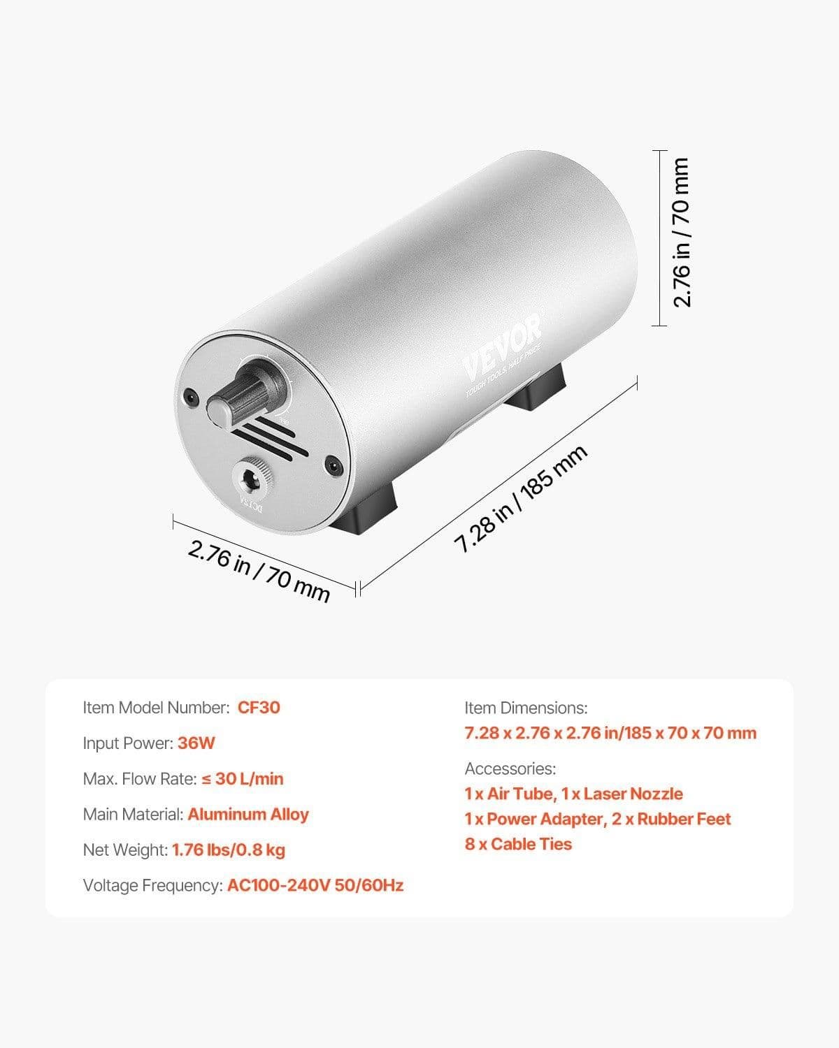 image-VEVOR Air Assist, Adjustable 30 L/min Airflow, Air Assist Pump Kit for Laser Cutter and Engraver, Clear Smoke and Dust, Reduce Surface Temperature, Shield Laser Lens, for Laser Engraver ≥ 20W
