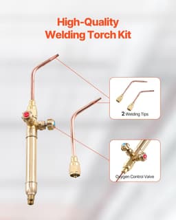 image-VEVOR Oxygen Acetylene Torch Kit, Gas Welding Torch Kit, 14PCS Portable Oxy Acetylene Brazing Set with 177'' Twin-Hose, 2 Welding Tips, Welding Torch, 2 Regulators, Cylinder Holder (without Cylinder)