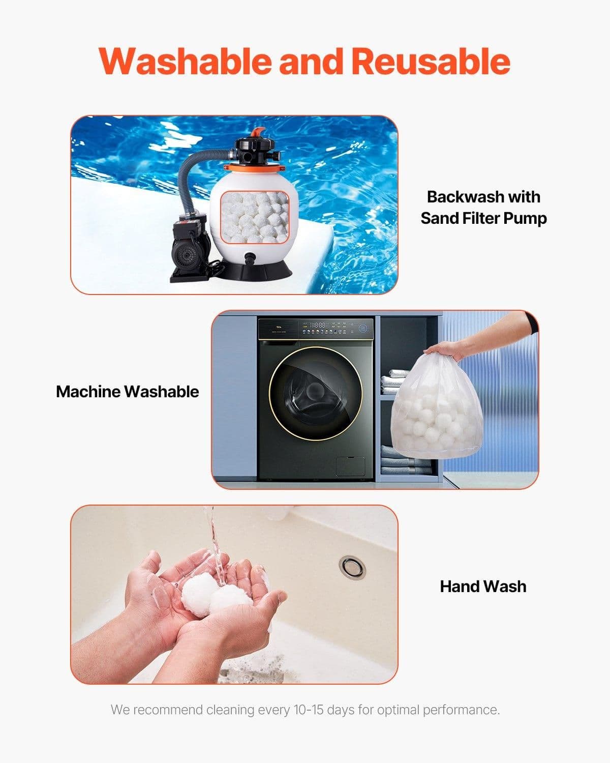 image-VEVOR Pool Filter Balls for Sand Filter, 1.5 lbs, Filter Balls Replace Pool Filter Sand, Reusable Polyester Fiber Filter Media Balls with Wash Bag, for Swimming Pool Above Ground Pool Aquarium Tank