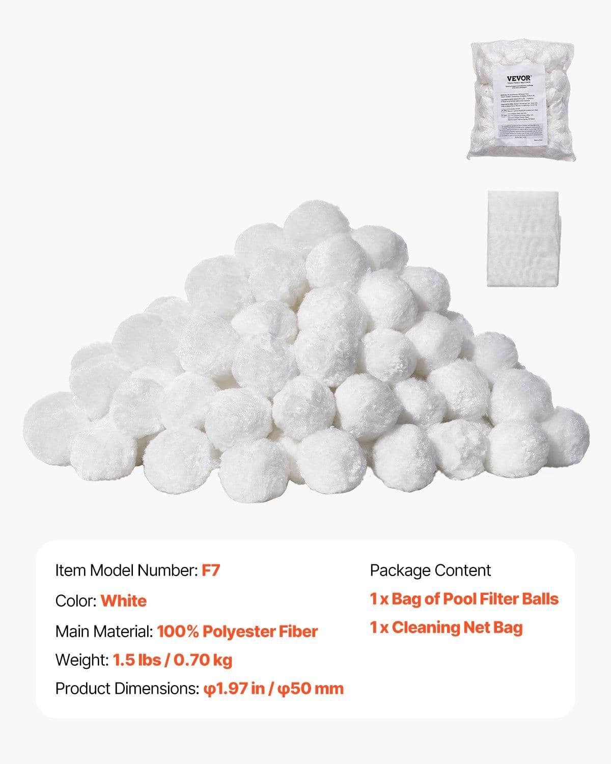 image-VEVOR Pool Filter Balls for Sand Filter, 1.5 lbs, Filter Balls Replace Pool Filter Sand, Reusable Polyester Fiber Filter Media Balls with Wash Bag, for Swimming Pool Above Ground Pool Aquarium Tank