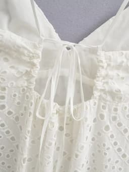 image-European and American Women's Clothing 2023 Summer New V-neck Lace Hollow Embroidered Strap Dress