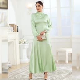 image-2023 new autumn foreign trade satin conservative long-sleeved loose dress with elegant temperament women's evening dress