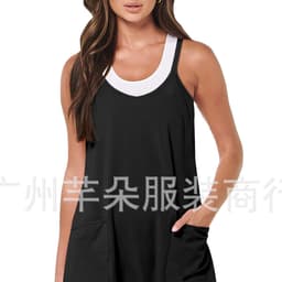 image-2023 Amazon Hot Sale Solid Color Fashion Casual Double Pocket Adjustable Buckle Suspender Shorts Dress Two-Piece Set for Women