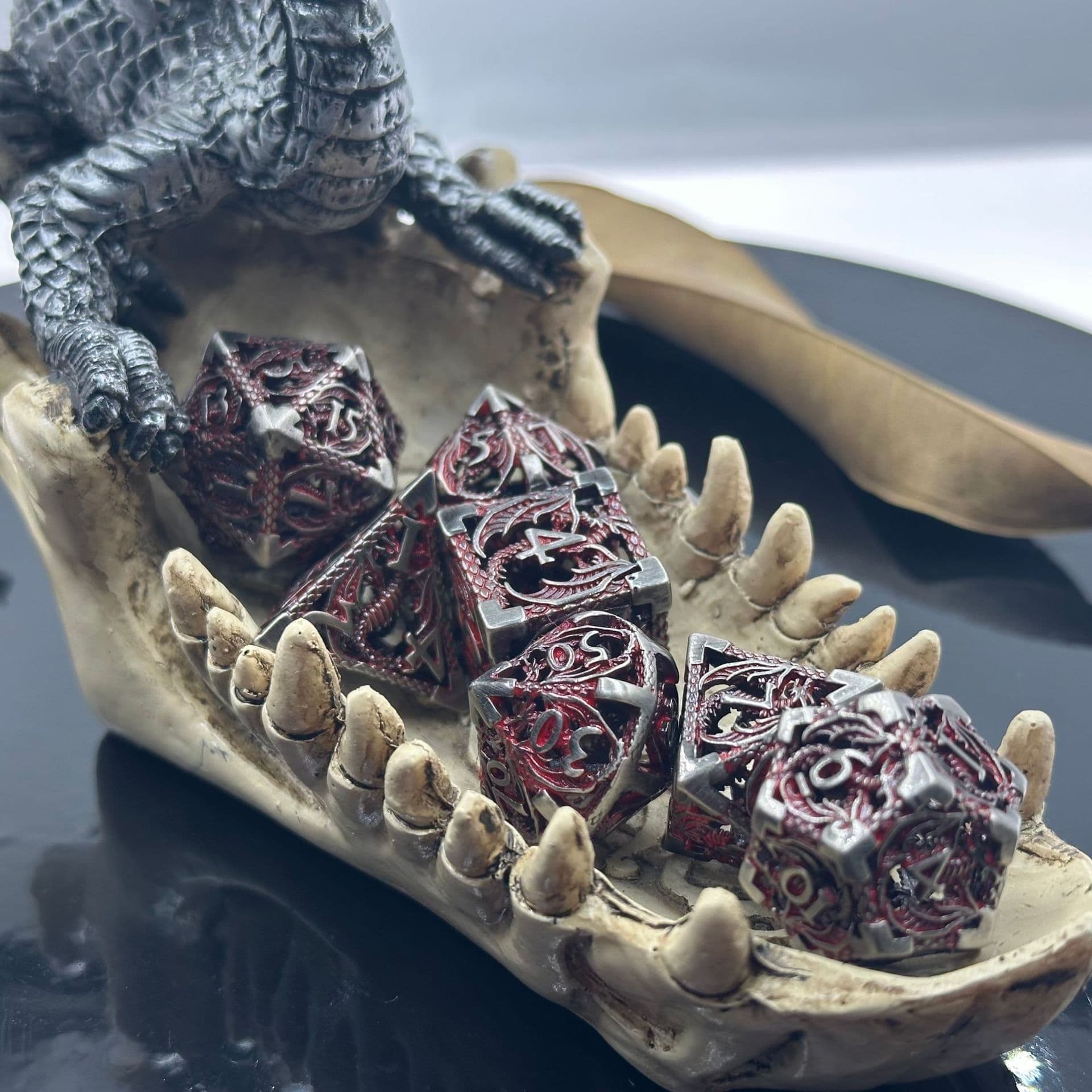 image-Hollow Dice DND Dungeons and Dragons Metal Dice Board Game Sieve Gu Customized Flying Dragon Hollow