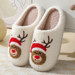 image-New comfortable home cute cartoon Santa style winter cotton slippers for men and women couples warm cotton slippers