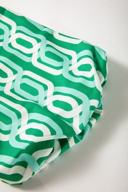 image-Bright Green Abstract Patterned V Neck Puff Short Sleeve Mini Dress