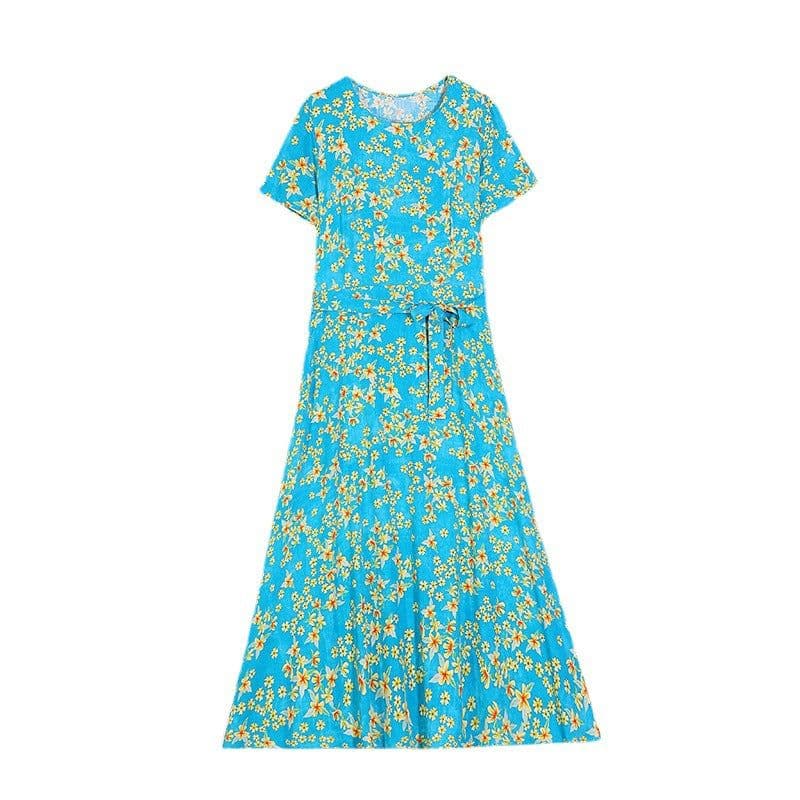 image-Artificial cotton silk dress women's clothing 2023 summer new middle-aged mother mid-length over-the-knee plus-size loose skirt